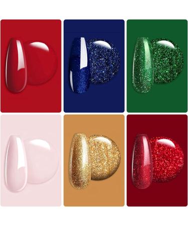Christmas Dip Powder Set - Red Green Golden Glitter - No Lamp Cure - Fine Dipping Powder - Even & Smooth Finish - 6pcs-10g/box - Buy Online on SooperMarket.com