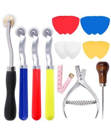 Mardatt 8Pcs Professional Leather Sewing Tools Kit with Tracing Wheels, Stainless Steel Pattern Notcher, Scratch Awl, Tailors Chalk, Soft Measuring Tape for Leather Tailor Paper Cloth Sewing