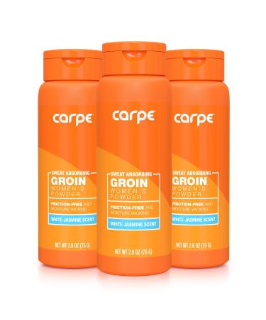 Carpe No-Sweat Groin Powder (for Women) - Designed for Maximum Sweat Absorption - Mess and Friction Free Stop Chafing - Talc Free Powder Women s Groin Powder (Pack of 3) 2.6 Ounce (Pack of 3)