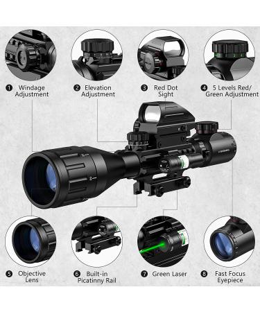 MidTen 4-16x50 Tactical Rifle Scope with Dual Illuminated Optics, Rangefinder, Reflex Sight, Holographic Reticle, and Laser Sight - Buy Online on SooperMarket.com