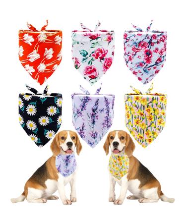 JpGdn 6pcs Pack Small Dog Bandanas Spring Flower Pattern Triangle Scarf for Small Medium Dogs Cats Puppy Washable Spring Pet Neckerchief Dog Grooming Accessories Costume Size S/M 6 colors
