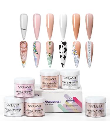 Saviland 6 Colors Acrylic Powder: Professional Acrylic Nail Kit Keratin Acrylic Powder Set Pink Clear White Acrylic Nail Powder Strong Acrylic Nails Expert Home Manicurist Extension Nail Care (6x15g) Basic Nudes Color