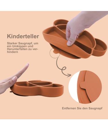 Suction Silicone Baby Plate with Lid & Spoon Set | BPA Free & Dishwasher Safe | Toddler Self Feeding Dinnerware | Kid Divided Weaning Plate - Caramel - Buy Online on SooperMarket.com