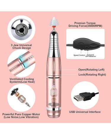 JUEMEL Portable Electric Nail Drill Kit 35000rpm - Professional Efile Set for Acrylic and Gel Nails - Manicure Pedicure Tool with 17pcs Bits and Accessories - Pink - Buy Online on SooperMarket.com