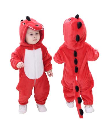 Doladola Unisex Kid's&Toddler's Costume Outfit Baby Boys Girls Flannel Animal Hooded Rompers Jumpsuit 24-30 Months Red Dinosaur