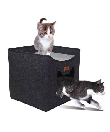 Geizire Cat House Cat Beds for Indoor Cats - Cat Tree Large Cat Cave(2022 New), Cat House with Cute Interesting Opening Shape, Foldable Cat Hidewawy Medium Dark Grey