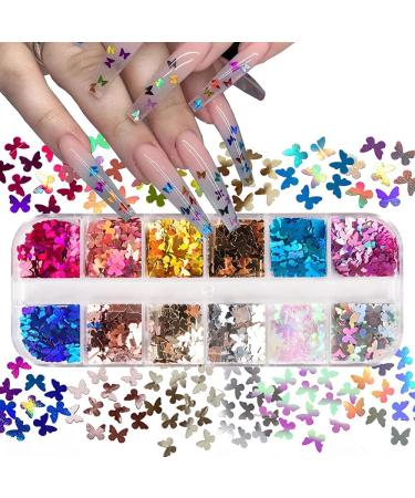 12 Colors Butterfly Nail Art Glitter Sequins | 3D Holographic Decals for Acrylic Nails | Manicure Paillettes & Ultrathin Glitters | Nail Art Supplies for Women - Buy Online on SooperMarket.com