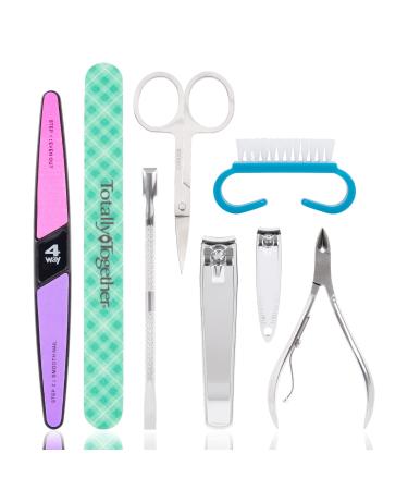 TRIM Manicure & Pedicure Kit Includes Fingernail Clipper Toenail Clipper Nail Scissors Cuticle Nipper Cuticle Pusher Nail Brush Salon Board 4-Step Buffing Board & Storage Pouch 8 Pieces
