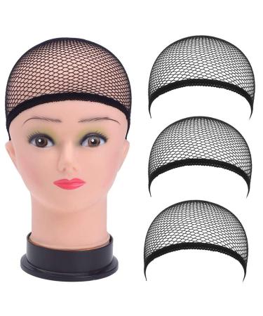 3 pieces of wig cap elastic stocking black hair wig weaving cap net mesh fish net - wig intermediate layers cap nylon stretch mesh