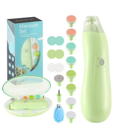 Zooawa Baby Nail Clipper 20 in 1 Electric Baby Nail Trimmer Baby Nail File Kit with Extra 12 Replacement Pads Trim Polish Grooming Kit for Infant Toddler or Adults Toes Fingernails Care Avocado Green