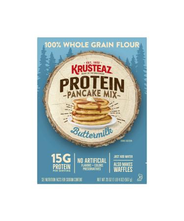 Krusteaz Protein Pancake Mix, Buttermilk - 100% Whole Grain Flour - 20 OZ (Pack of 2)
