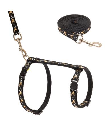 SCIROKKO Cat Harness and Lead Set - Escape Proof Luminous Adjustable for Outdoor Walking with Safety Buckle Moon and Star Black