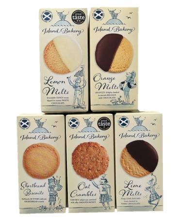 Speciality Biscuit Bundle. 5 packs of 125g and 133g Speciality Island Bakery Biscuits (Lime Melts Lemon Melts Oat Crumbles Orange Melts and Shortbread)