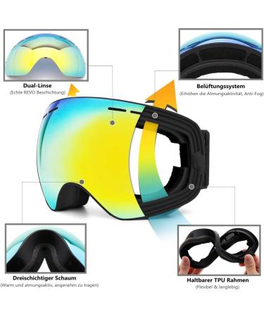 GANZTON Ski Goggles | Double Lens UV Protection & Anti-Fog | Unisex Snowboard Goggles for Men Women Boys & Girls - Black - Buy Online on SooperMarket.com