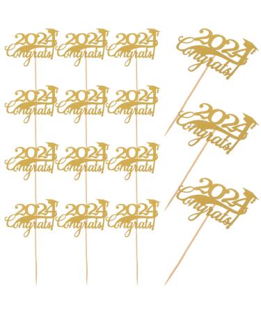 Cabilock 15pcs Graduation Cupcake Topper 2024 Congrats Cupcake Picks Class of 2024 Cupcake Insert Graduation Cupcake Decorations for 2024 Graduation Party Supplies Golden