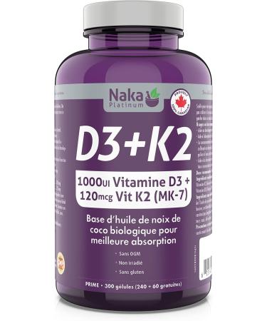 Naka Platinum Vitamin D (1000 IU) + Vitamin K2 (120 mcg) (300 Count (Pack of 1)) - Buy Online on SooperMarket.com