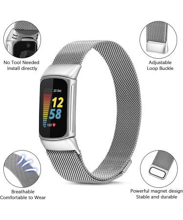 KOREDA Stainless Steel Mesh Loop Band for Fitbit Charge 5 - Silver - Buy Online on SooperMarket.com