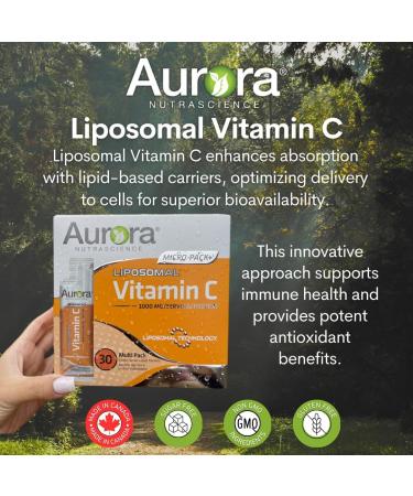 Aurora Nutrascience Liposomal Vitamin C Micro-Pack+ 1000mg/ Serving Gluten Free Non-GMO Sugar Free Organic Fruit Flavour 30 Single Serve Liquid Packets. NPN 80122401 - Buy Online on SooperMarket.com