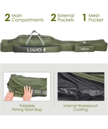 Lixada Portable Folding Fishing Rod Case - 130cm Army Green | Fishing Pole Storage Bag & Organizer - Buy Online on SooperMarket.com