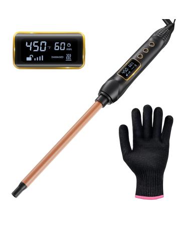 1/2 Inch Small Curling Iron Ceramic Skinny Long Barrel Curling Iron w LCD Display 15 Temperature Settings Dual Voltage for Travel Tight Curls for Medium Long Hair Includes Heat Glove 1/2 Black