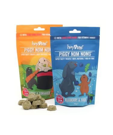 HayPigs Piggy Nom Noms Variety 2 x 70g Natural Guinea Pig Treats with Guinea Pig Vitamin C - Perfect for Rabbit Treats with 1 x Blueberry and Basil and 1 x Carrot & Coriander 2 x Variety