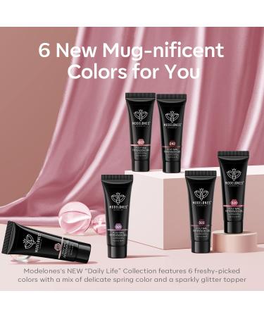Modelones Polygel Nail Set - 6 Colors (Nude Pink Purple) | Quick Extension & Nail Art for Starters | Elegant Purple 15ml - International Shipping - Buy Online on SooperMarket.com