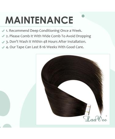 Laavoo Real Hair Extensions | Tape-In Dark Brown Remy Hair 55cm | 20pcs 50g #2 - Buy Online on SooperMarket.com