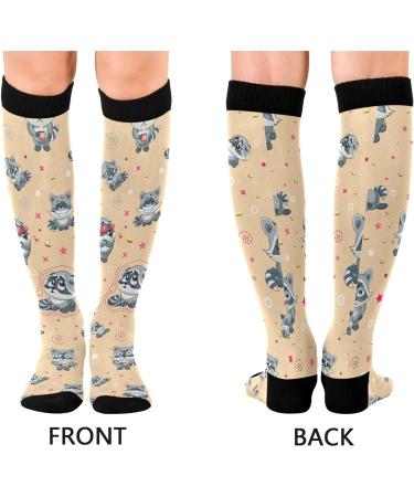 Haskirky High Elasticity Compression Socks - 2 Pair, Cartoon Raccoons Design for Leisure and Travel, Relieve Fatigue, Daily Wear and Running | Adult Universal Size - Buy Online on SooperMarket.com