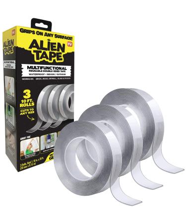 Alientape Nano Double Sided Tape  Multipurpose Removable Adhesive Transparent Grip Mounting Tape Washable Strong Sticky Heavy Duty for Carpet Photo Frame Poster D cor As Seen On TV 10 Feet Set of 3 Tape