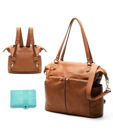 Diaper Bag Tote Mominside Leather Diaper Bag Backpack with 14 Pockets for Mom Dad, Baby Registry Search, Large Travel Baby Bag for Boys Girls with 4 Insulated Pockets, Changing Station-Brown