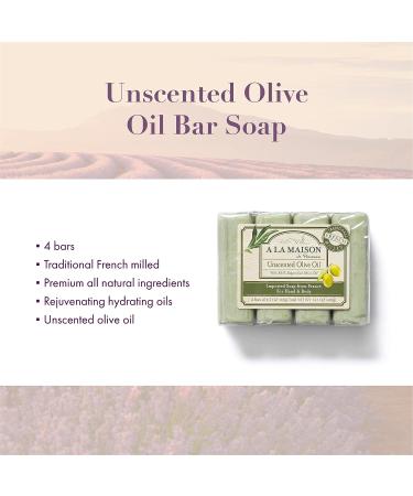 A La Maison Unscented Olive Oil Bar Soap - Triple French Milled Natural Moisturizing Hand Soap (Pack of 4 Bars, 3.5 oz each) - Buy Online on SooperMarket.com