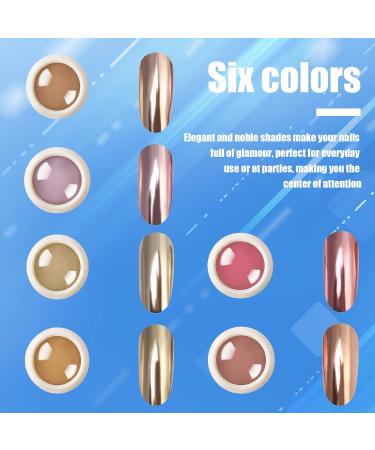 Rose Gold Chrome Nail Powder 6 Boxes Mirror Shiny Nail Glitter Dust Holographic Metallic Nail Art Pigment Powder for DIY Nail Decoration - Buy Online on SooperMarket.com