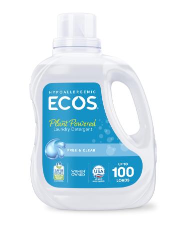 ECOS Laundry Detergent Liquid 100 Loads - Dermatologist Tested Laundry Soap - Hypoallergenic EPA Safer Choice Certified Plant-Powered - Free & Clear 100 Fl Oz