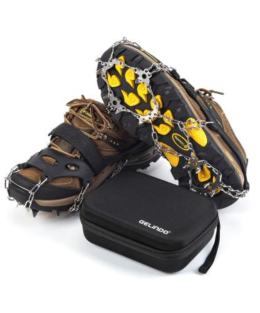 Gelindo Crampons Ice Cleats Traction, 19 Spikes Stainless Steel for Snow Shoes Boots, Safe Protection for Hiking, Walking, Climbing, Jogging, Mountaineering on Snow Muddy Road Anti-Slip BLACK(19IC) XL(19IC black)