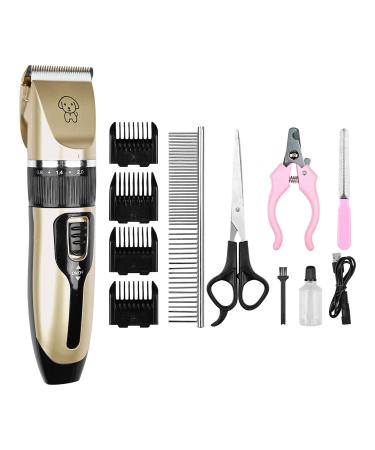 Podazz Electric Dog Grooming Kit Pet Clippers for Small Medium Large Breeds Pet Shaver Low Noise Dog Hair Trimmer Kit Rechargeable Cordless Dog Grooming Clippers Electric Pet Clippers Gold