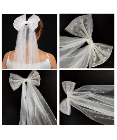 Bridal Hair Bow Veil with Pearl Barrette - Wedding & Bachelorette Party Decorations - Buy Online on SooperMarket.com