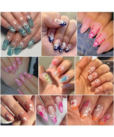 6 Sheets Hibiscus Flower Nail Stickers - Elegant Floral Nail Decals for Spring | Tropical Leaf & French Tip Designs - Buy Online on SooperMarket.com
