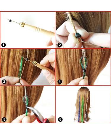 47 Inches Hair Tinsel Kit: 1200 Strands in 6 Colors - Sparkling Shiny Extensions for Colorful Glitter Hair - Includes Tools - Buy Online on SooperMarket.com