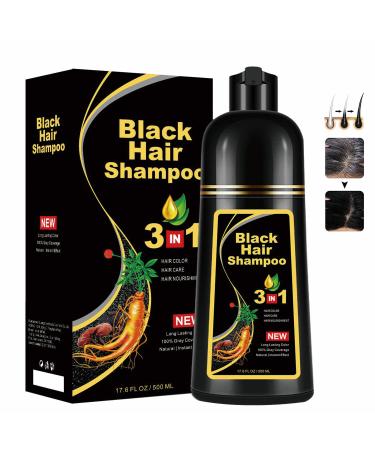 Hair Dye shampoo Black Instant Hair Color Shampoo for Gray Hair Fast Natural Black Hair Shampoo 100% Grey Coverage 3 in 1 Herbal Hair Coloring Shampoo in Minutes for Women & Men (500mL) (Black)