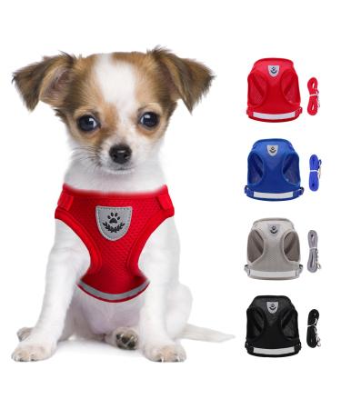 LOOK ANDE HOUSE CAULING Small dogs cat dishes with a leash reflective soft padded dog dishes air-mesh breast dishes for puppies Small dogs cats XS (chest: 24-27cm) red