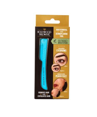 Hollywood Browzer Eyebrow Razor - Facial Hair Remover Shaver Trimmer Shaper | Removing Unwanted Hair | Dermaplaning | Exfoliation | Protective Pouch Included (Blue Opal)