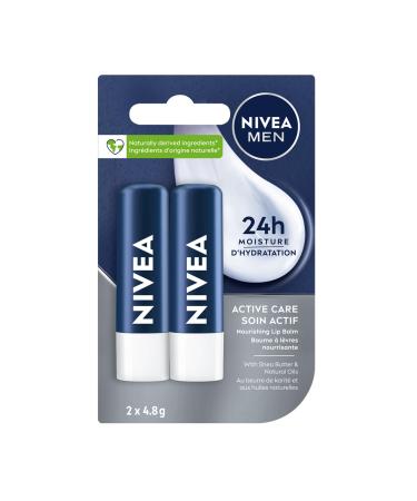 NIVEA MEN Active Lip Balm (2 X 4.8g) | Made with Jojoba Oil & Shea Butter 24H Hydration