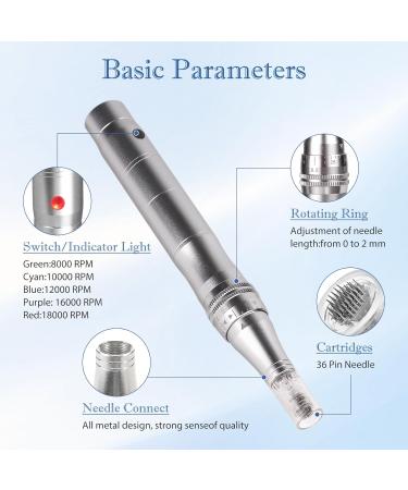 Carer Spark Auto Dermapen - Electric Microneedling Pen for Anti-Aging | 0.25mm-2.0mm 5 Speed Levels Wrinkle & Stretch Mark Removal | Includes 12 Needle Cartridges - 1 Pack - Buy Online on SooperMarket.com
