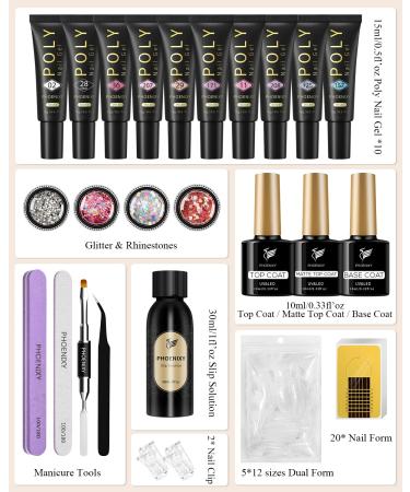 Phoenixy Poly Nail Gel Kit - 10 Colors Poly Extension Starter Set with Top Coats & Manicure Tools - Ideal Gifts for Women - Buy Online on SooperMarket.com