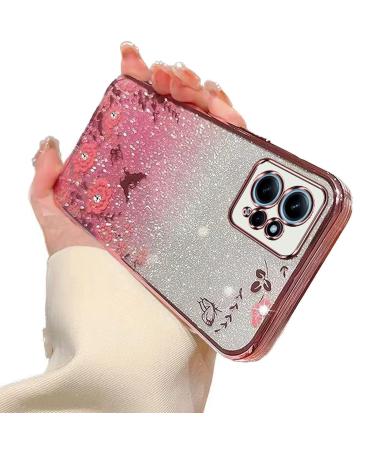 Tivenfezk nadoli glitter diamond case for xiaomi redmi note 12 4g sparkle flower butterfly cell phone case soft slope cover frame glossy silicone rhino etui protective cover xiaomi redmi grade 12 4g pink