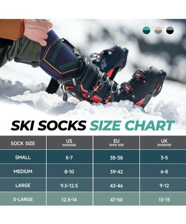 Puliou Merino Wool Ski Socks - Breathable Fast Drying Cold Weather Socks for Men Women & Teens | Size 35-51 (2 Pairs) - Green - Buy Online on SooperMarket.com