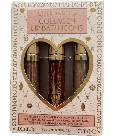CHARLOTTE TILBURY Collagen Lip Bath Icons Kit - Walk of No Shame Pillow Talk and Refresh Rose(2.6ml / 0.08 fl oz EACH)