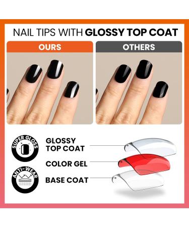 Teenitor Short Press On Nails - 12 Packs Glossy Square Fake Nails for Women with Adhesive Tabs and Nail Files - Buy Online on SooperMarket.com