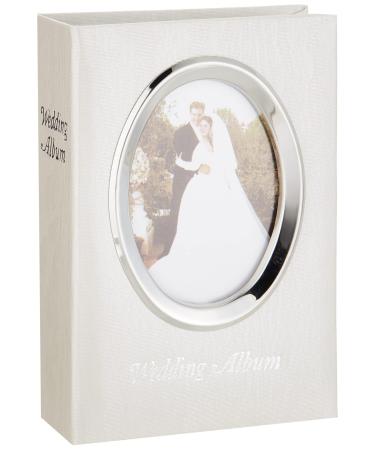 Pioneer Photo Albums 100-Pocket Moire Cover Album with Silvertone Oval Frame and Wedding Album Text for 4 by 6-Inch Prints, Ivory