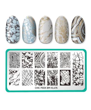 Maniology Heart of Stone (BM-XL476) Nail Stamping Plate Chic Peek Manicure Marble Stone Rocks Crystals Nail Designs
